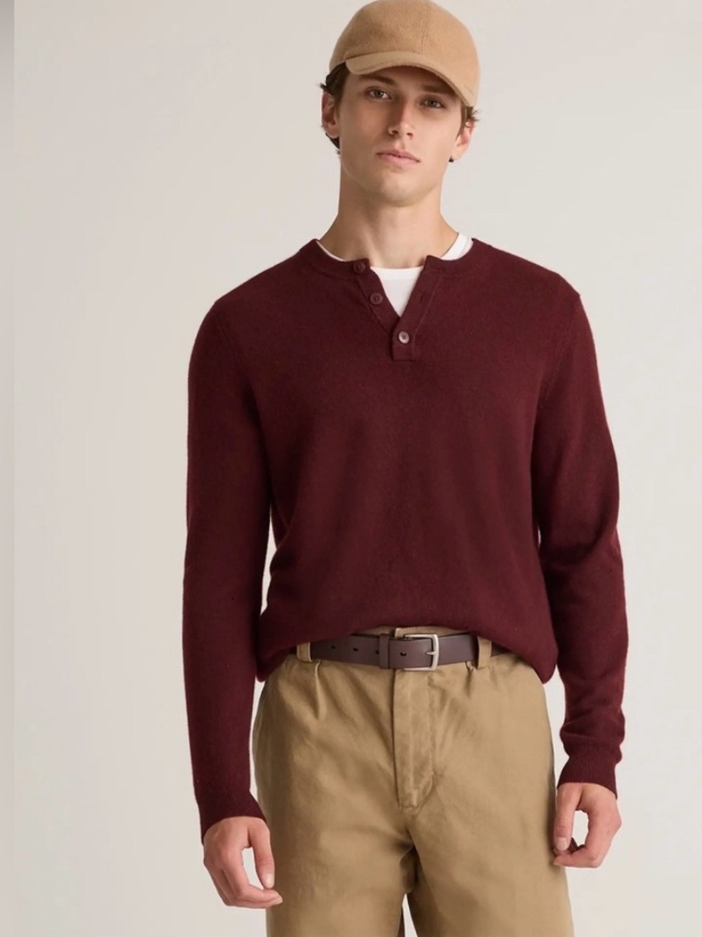 Quince Mongolian Cashmere Henley Sweater Rich Burgundy Sweater size small